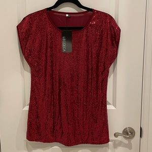 NWT red sequin short sleeve blouse